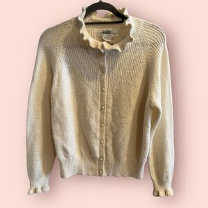 Vintage Higbee Cream Ruffle Collar Cardigan Sweater